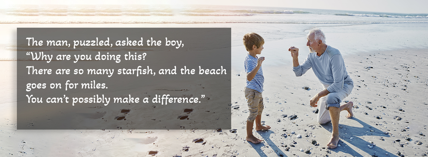 Grandfather and grandson on the beach